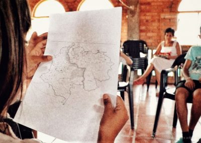 Map of Colombia and Venezuela, recalling the routes the journey took. This picture was taken at the Centro Piloto, Comunidad Scalabrini, Franklin Díaz By: Nohora Constanza Niño Vega